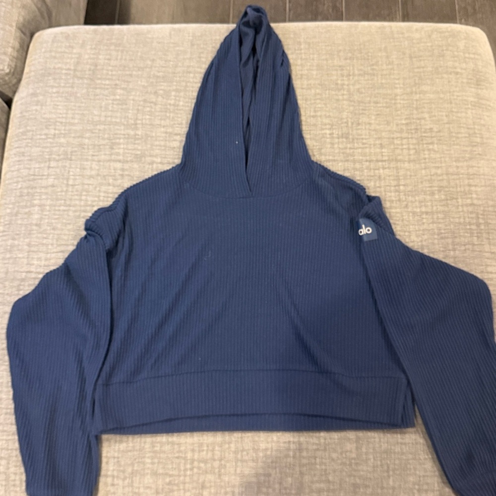 ALO Yoga Women's Deep Blue Ribbed Hoodie